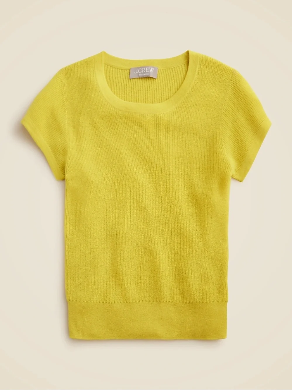 J. Crew Ribbed Featherweight Cashmere T-Shirt in Burnished Citron Short Sleeve